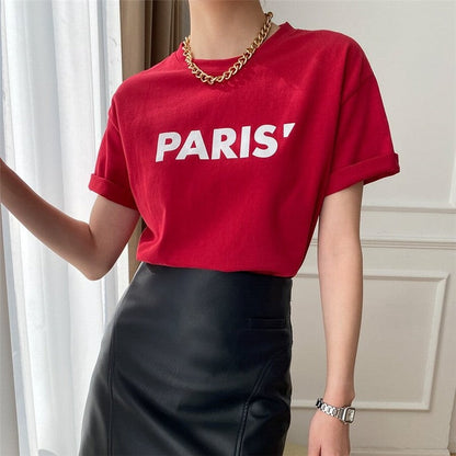 Bold Solid Letter Print Crew Neck T-Shirt