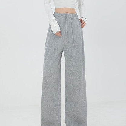 Casual Loose Wide Leg Drawstring Pants with Elastic Waist in Solid Color