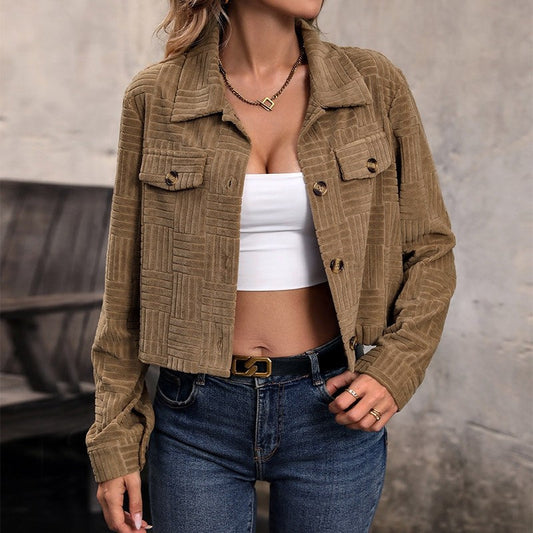 Short Corduroy Jacket With Textured Lapel