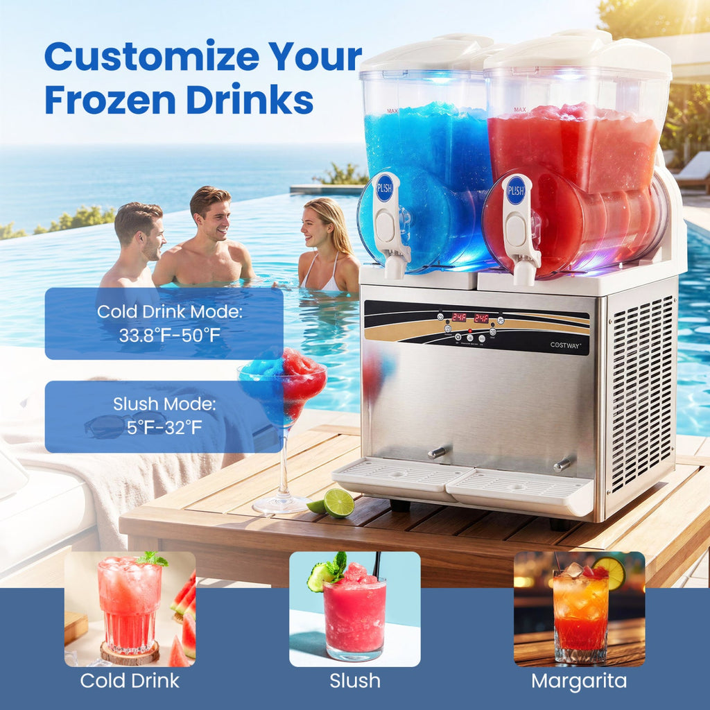 Commercial Slushie Machine 8 Gallon Dual Tank with LED Lights