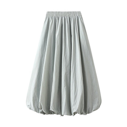 Sure! Here is an optimized title for your clothing product in English:

"Chic Solid Color Elastic Waist A-Line Lantern Sk
