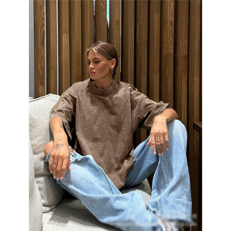 Distressed Casual Loose Fit Crewneck T-Shirt