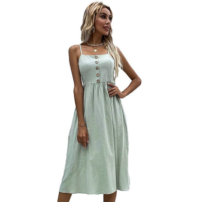 Solid Color Spaghetti Straps Square Neck Sleeveless A-Line Maxi Dress