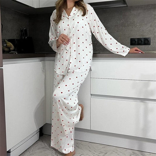 Printed Collar Long Sleeve Pajama Set