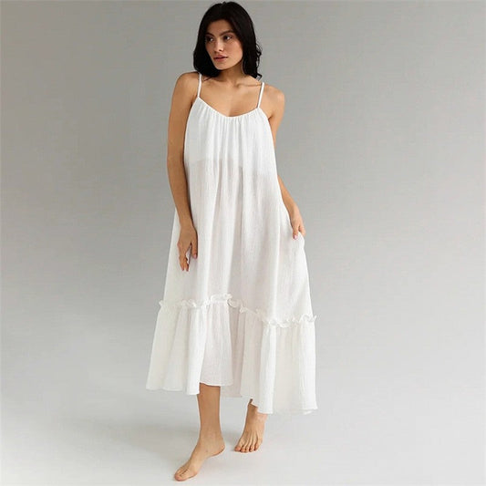 Elegant Backless Nightgown with Loose Fit and Spaghetti Straps