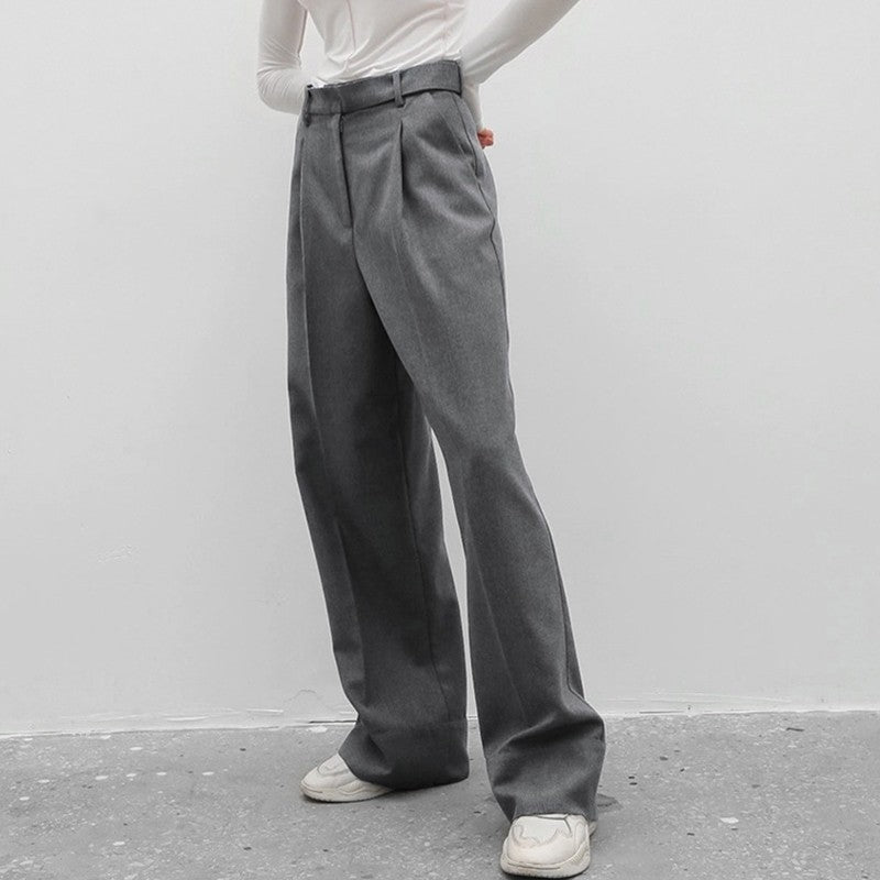 High-Waisted Wide-Leg Belted Casual Pants in Solid Color