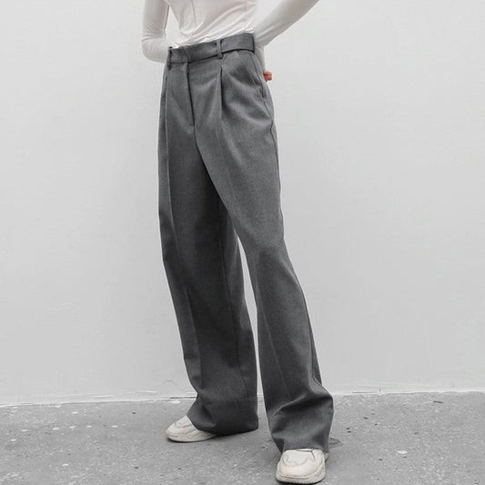 High-Waisted Wide-Leg Belted Casual Pants in Solid Color