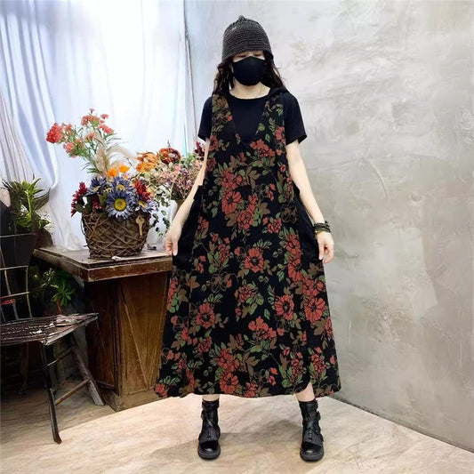 Loose Fit Midi Dress With Floral Print
