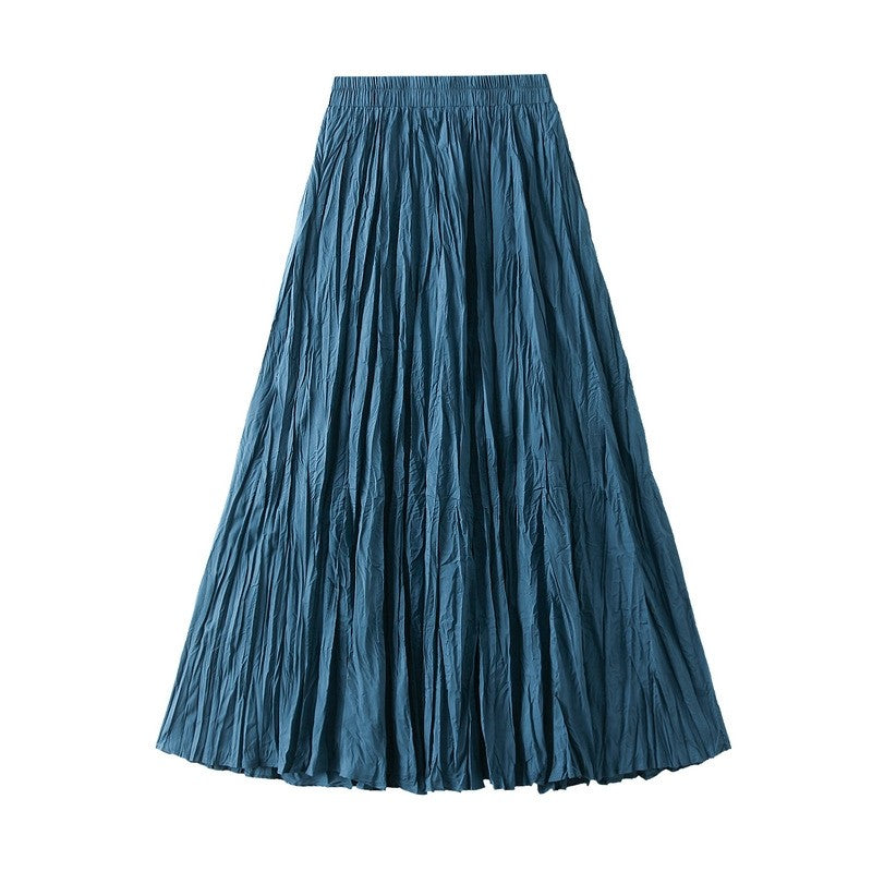 Sure! Here is an optimized title for your clothing product in English:

"Chic Solid Color Elastic Waist Pleated A-Line