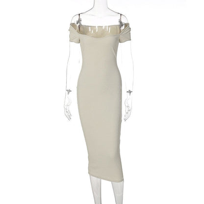 Ribbed Maxi Dress in Solid Color and Slim Fit