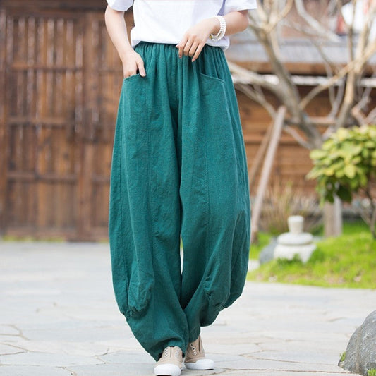 Ramie Cotton Sand Wash Soft & Versatile Wide Leg Pants For Home, Travel & Leisure