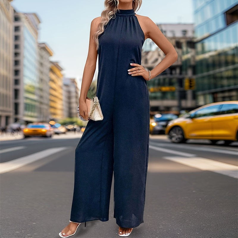 Sleek Strap Straight Jumpsuit in Solid Color