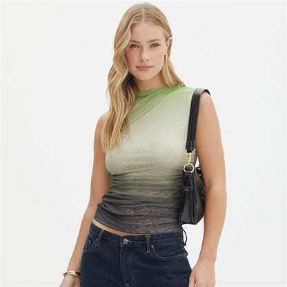 Printing Sleevelss Pleated Slim Tank Top