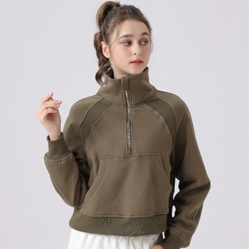 Loose-Fit Wrinkle-Resistant High-Neck Solid Color Blouse