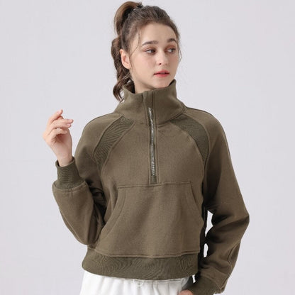 Loose-Fit Wrinkle-Resistant High-Neck Solid Color Blouse