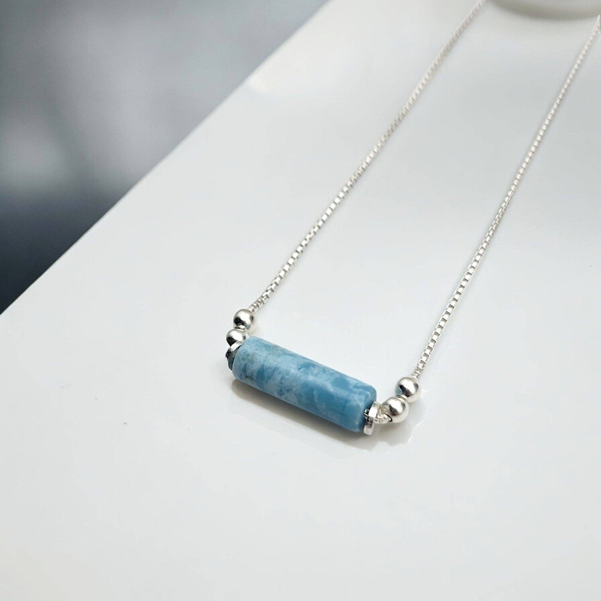 Adjustable Sterling Silver Necklace with Larimar Quartz