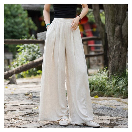 Elastic Waist Wide Leg Pants In Solid Color