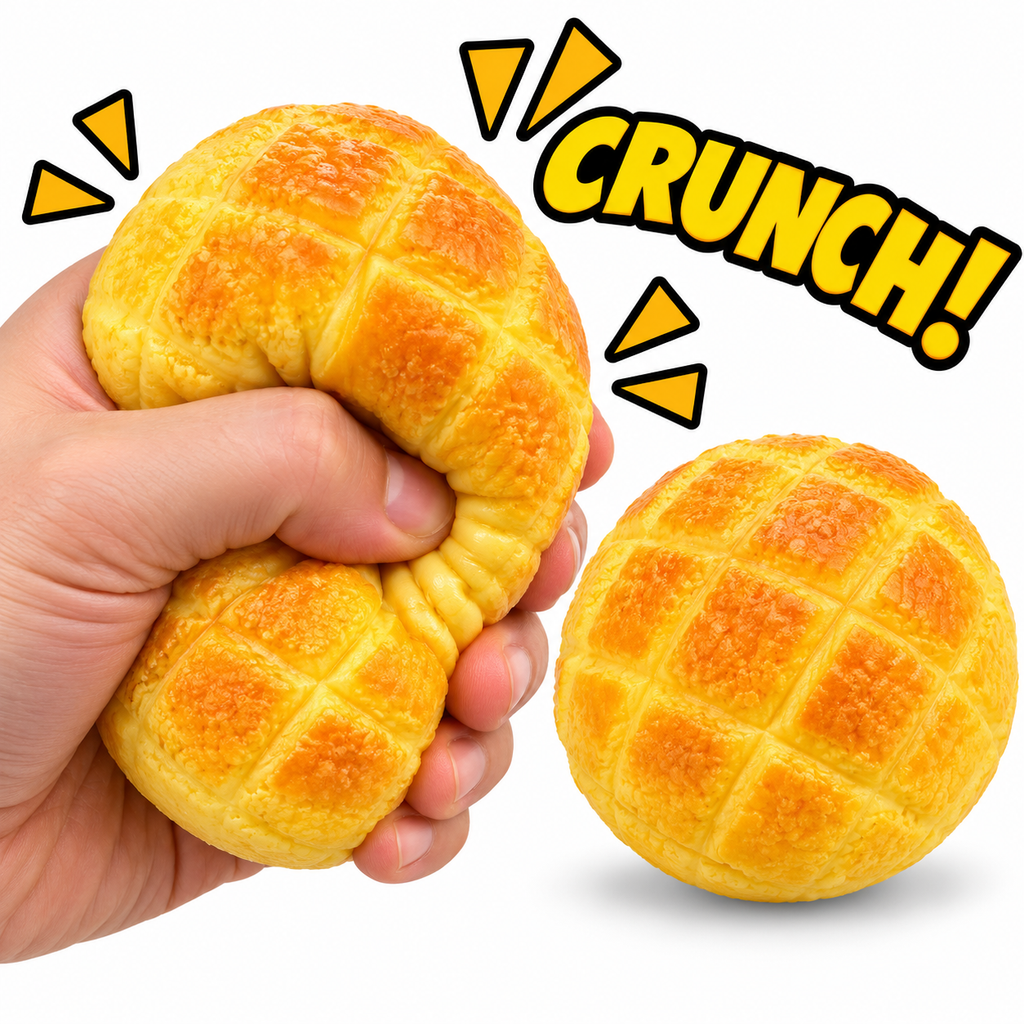 Crunchy Squishies Pineapple Bun Squeeze Toy 2-Pack – Crispy Crunch Sound Stress Balls | ASMR Sensory Fidget Toys for Adults & Kids | Realistic Bolo Bao Bread Squishies