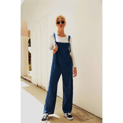 Casual Loose Solid Color Sleeveless Pockets Jumpsuits