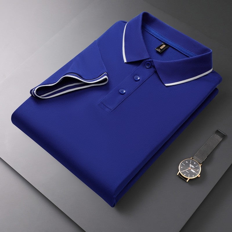 Solid Color Collared Printed Polo Shirt