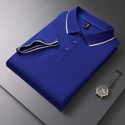 Solid Color Collared Printed Polo Shirt