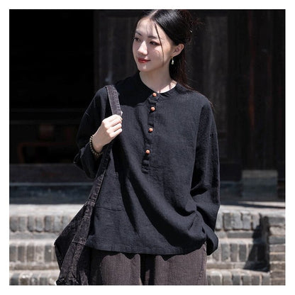 Stand-Up Collar Solid Color Button-Up Sweater