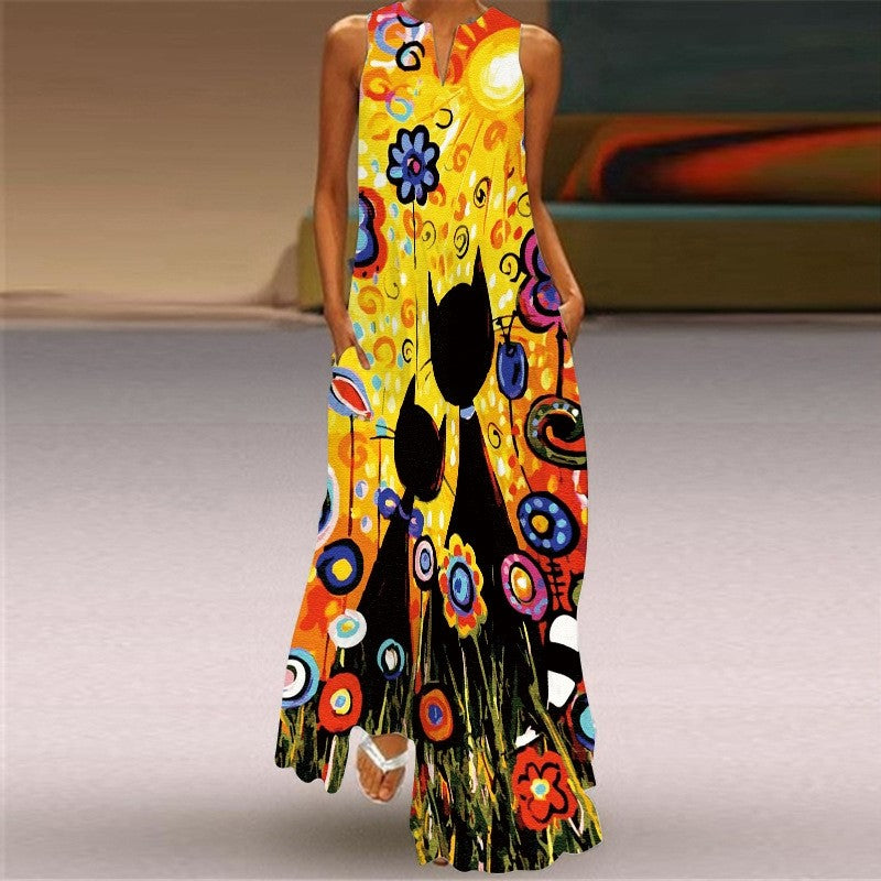 Floral Sleeveless V-Neck Casual Dress