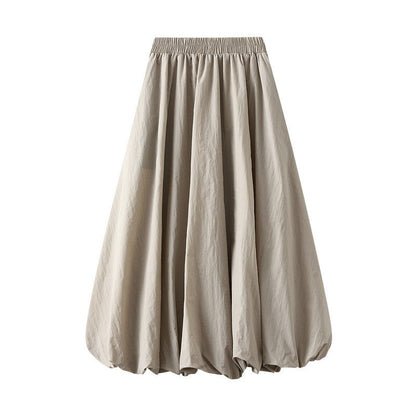 Sure! Here is an optimized title for your clothing product in English:

"Chic Solid Color Elastic Waist A-Line Lantern Sk