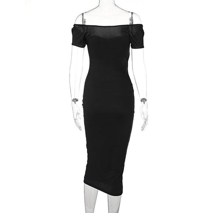 Ribbed Maxi Dress in Solid Color and Slim Fit