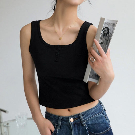 Solid Color Sleeveless U-Neck High Stretch Slim Fit Vest