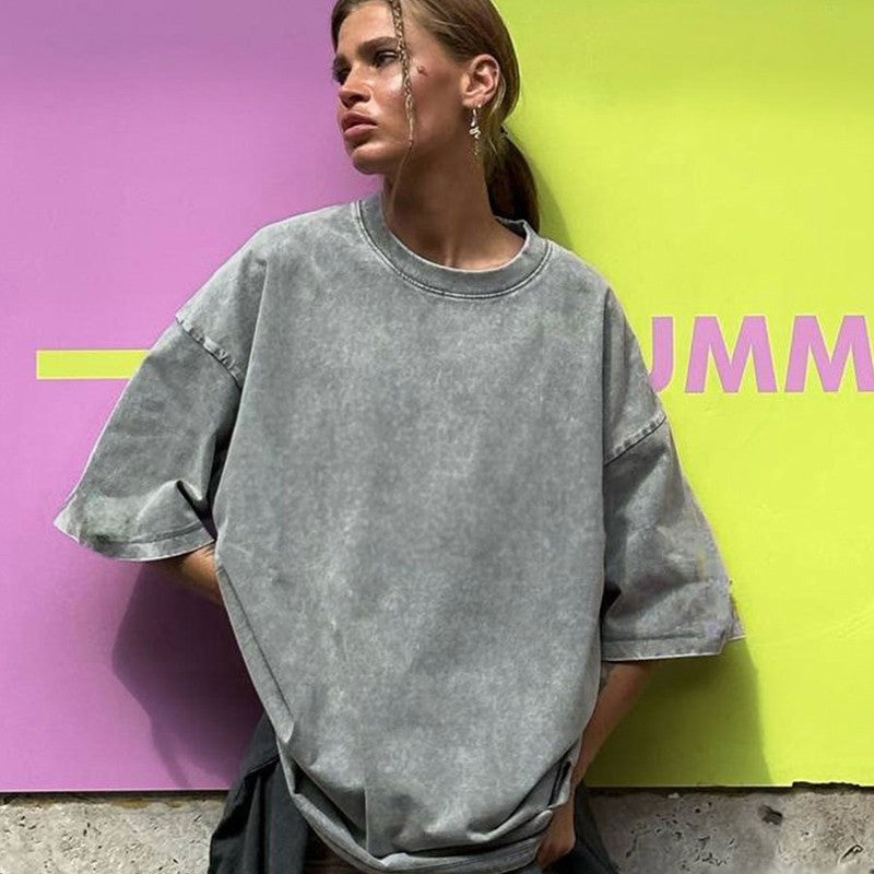 Distressed Casual Loose Fit Crewneck T-Shirt