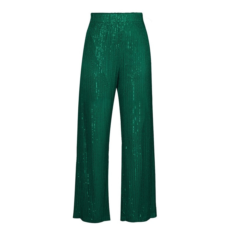 Solid Color Straight Leg Glitter Pants