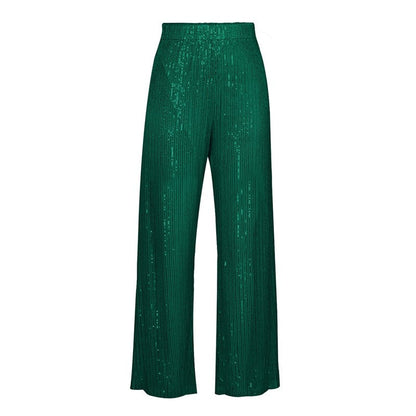 Solid Color Straight Leg Glitter Pants