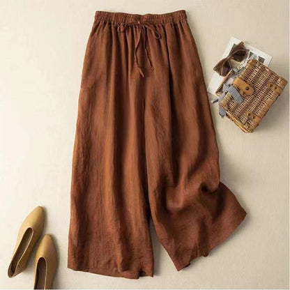 Breathable High-Waisted Linen and Cotton Cropped Pants