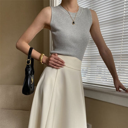 High-Waisted A-Line Midi Skirt in Solid Color