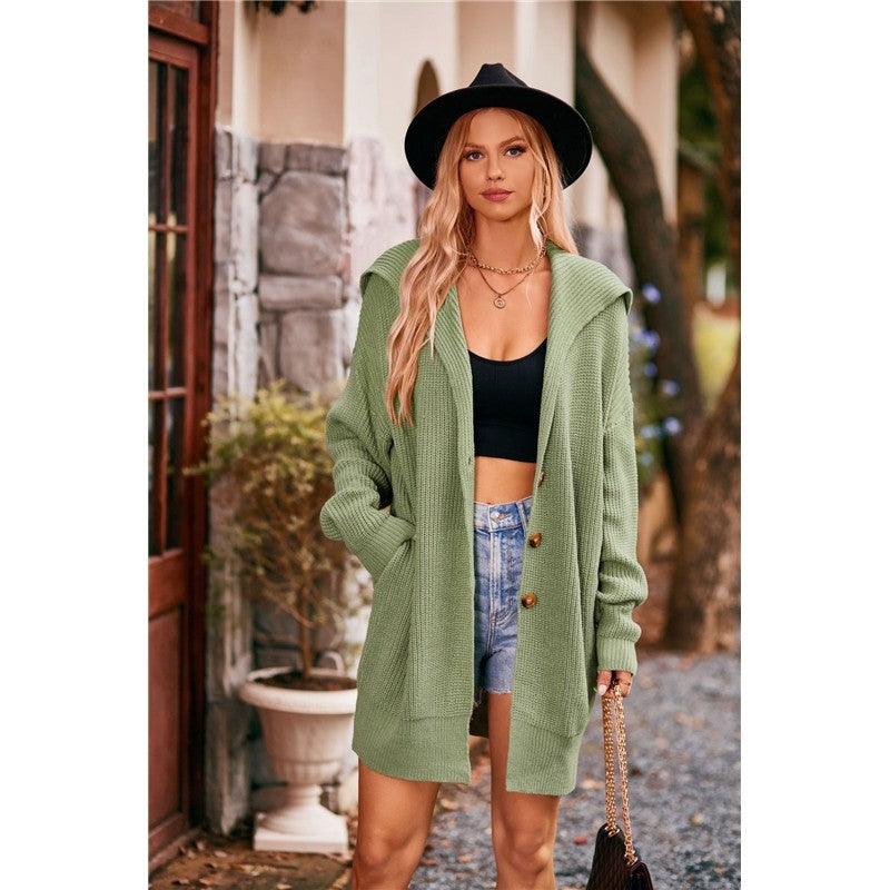 Solid Color Long Sleeves Lapel Single Breasted Knitted Sweater Outerwear