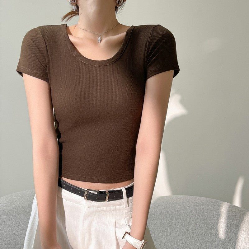 Fitted Short-Sleeve Round Neck Shirt