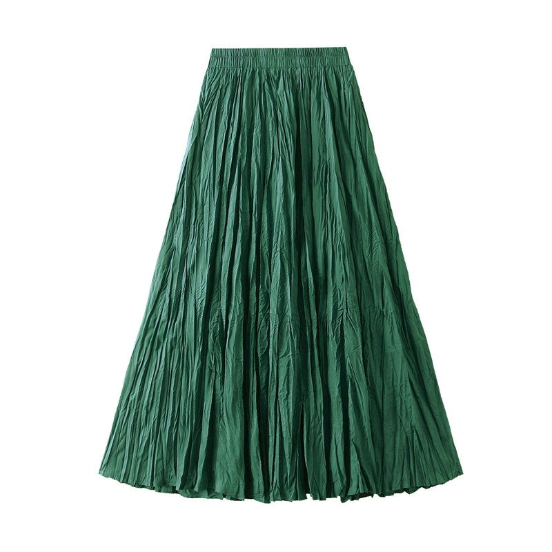 Solid Color High Waist Pleated A-Line Skirt with Flared Hem