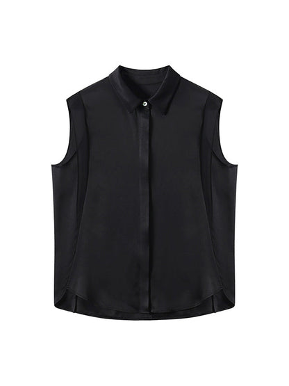 Loose Sleeveless Buttoned Solid Color Split-Joint Lapel Blouses&Shirts Tops
