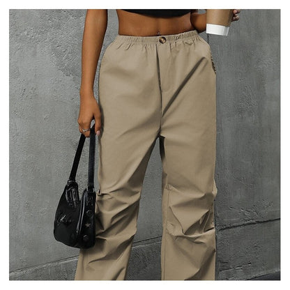 Solid Color High-Waisted Straight Leg Casual Pants