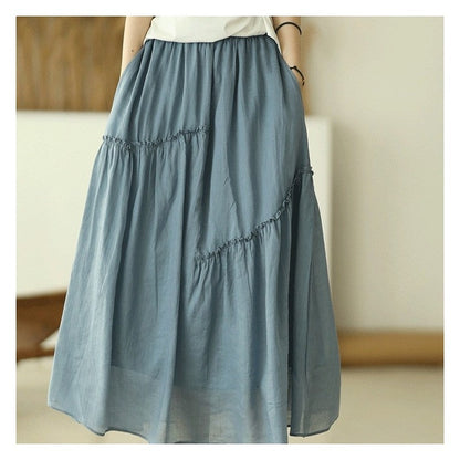 Double-Layer Elastic Waist Half Skirt in Solid Color