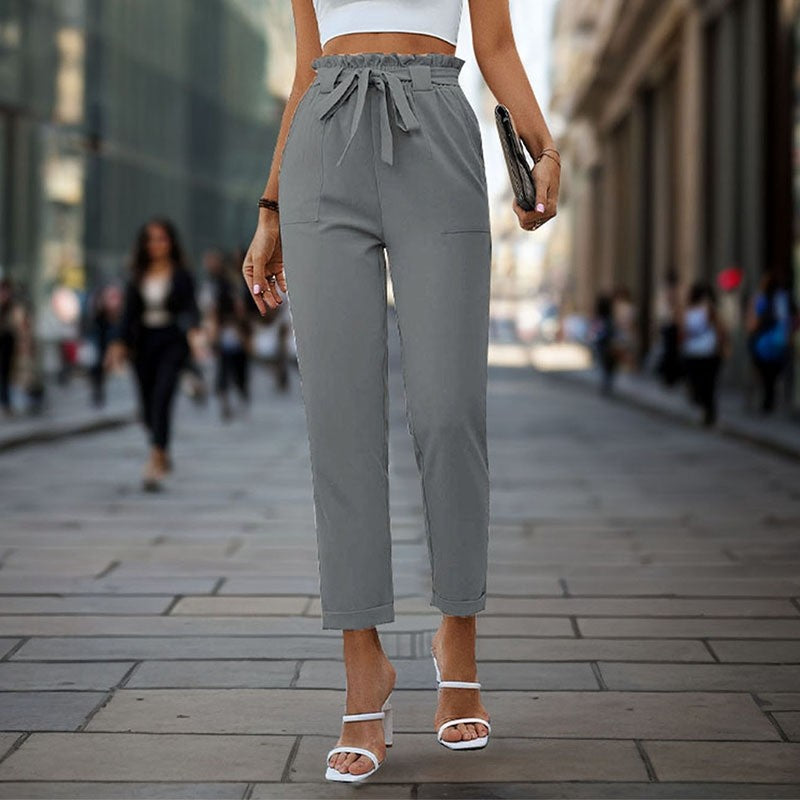 Elastic Waist Solid Color Long Pants