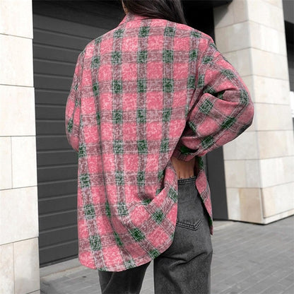 Relaxed Fit Plaid Long Sleeve Women's Shirt