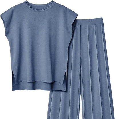 Knitted Sleeveless Vest with Matching Wide Leg Pants Set