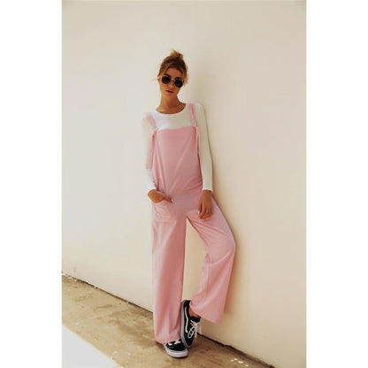 Casual Loose Solid Color Sleeveless Pockets Jumpsuits