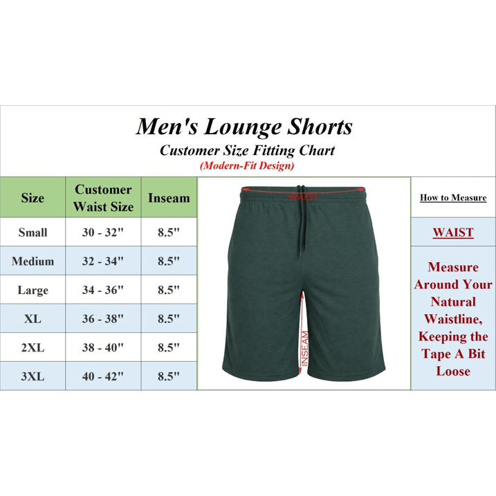 5-Pack Men’s Moder Fit Cotton Blend Lounge Shorts (S-3XL) (Black & Grey & Charcoal & Hunter & Royal)