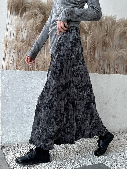 High Waisted Loose Elastics Pleated Printed Skirts