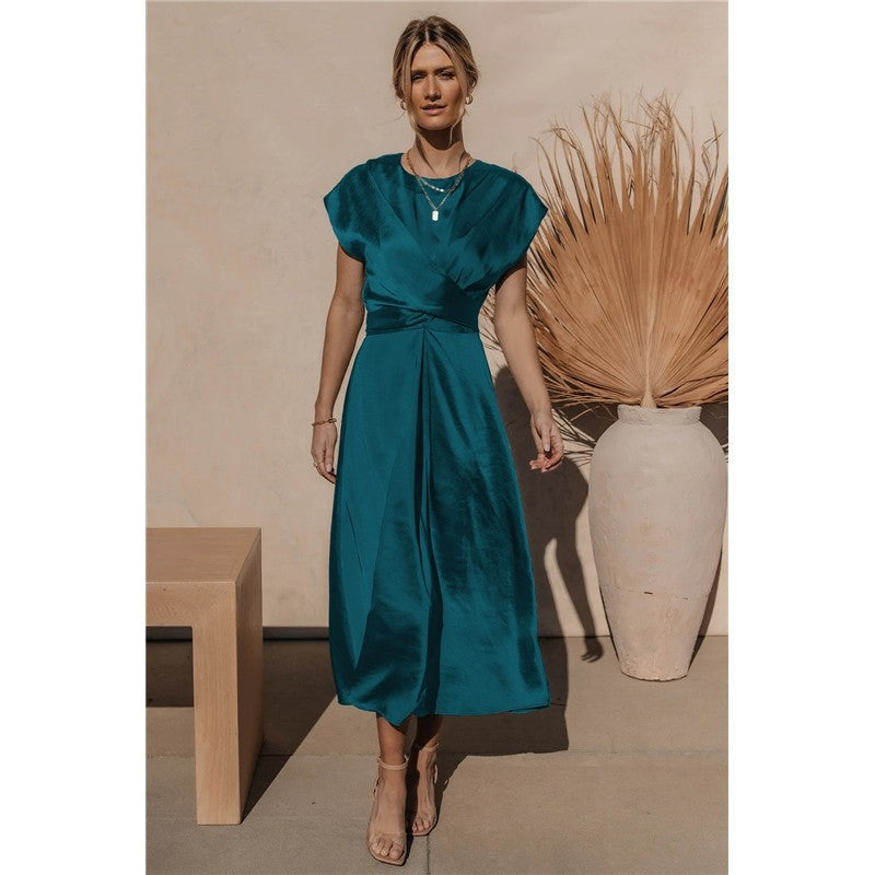 Solid Color Sleeveless Bandage Satin Maxi Dress