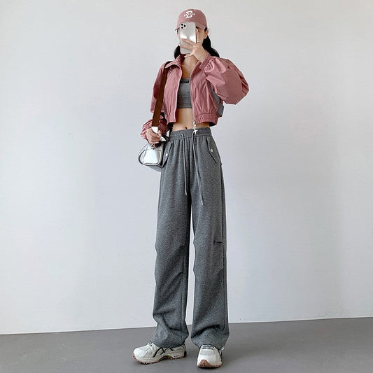 Elastic Waist Drawstring Wide Leg Parachute Pants in Solid Color