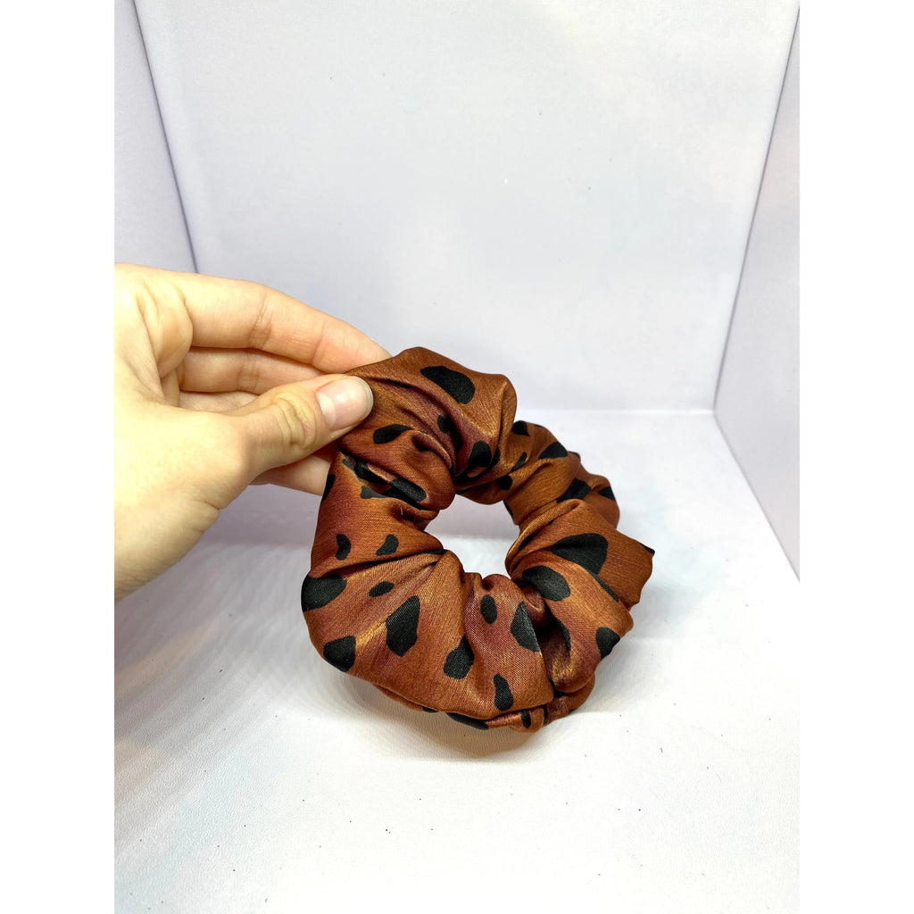 Mini Brown Spotted Silk Scrunchie